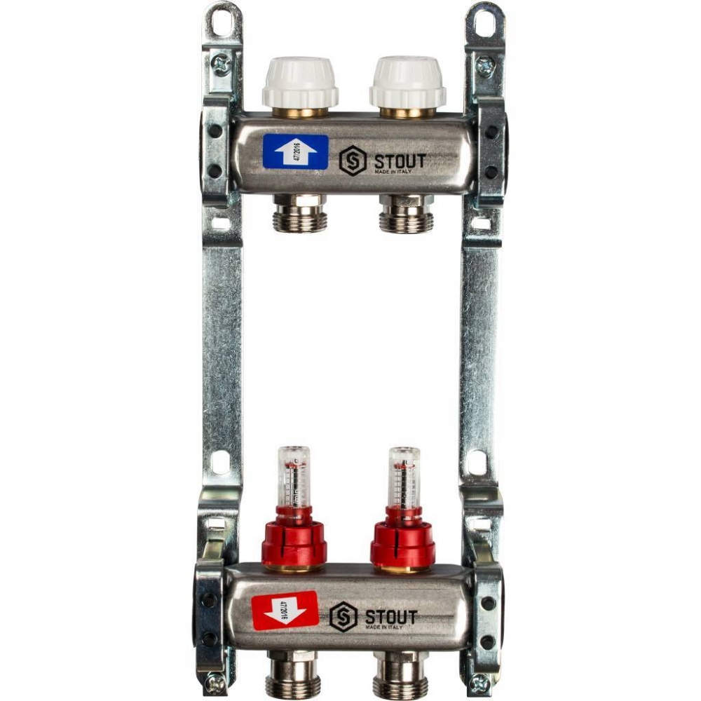 Коллектор из нержавеющей стали д/систем напольного отопления с расходомерами на 2выхода STOUT /1/